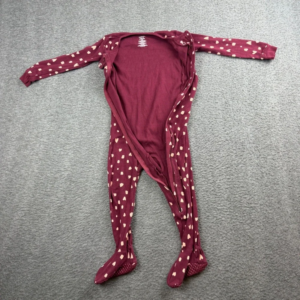 Member's Mark Sleep & Play Kids 24M Burgundy Heart Print‎ Footed Pajamas